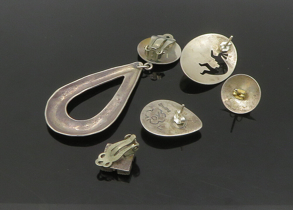 ZUNI NAVAJO 925 Silver Vintage Multi Stone 6 Pcs Lot Single Earrings EG11249