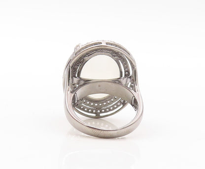 925 Sterling Silver Vintage Ring Large Gemstone Halo Topaz Rings  Sz 7 RG30845