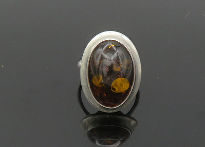 POLAND 925 Sterling Silver  Vintage Cabochon Cut Amber Band Ring Sz 9  RG20284