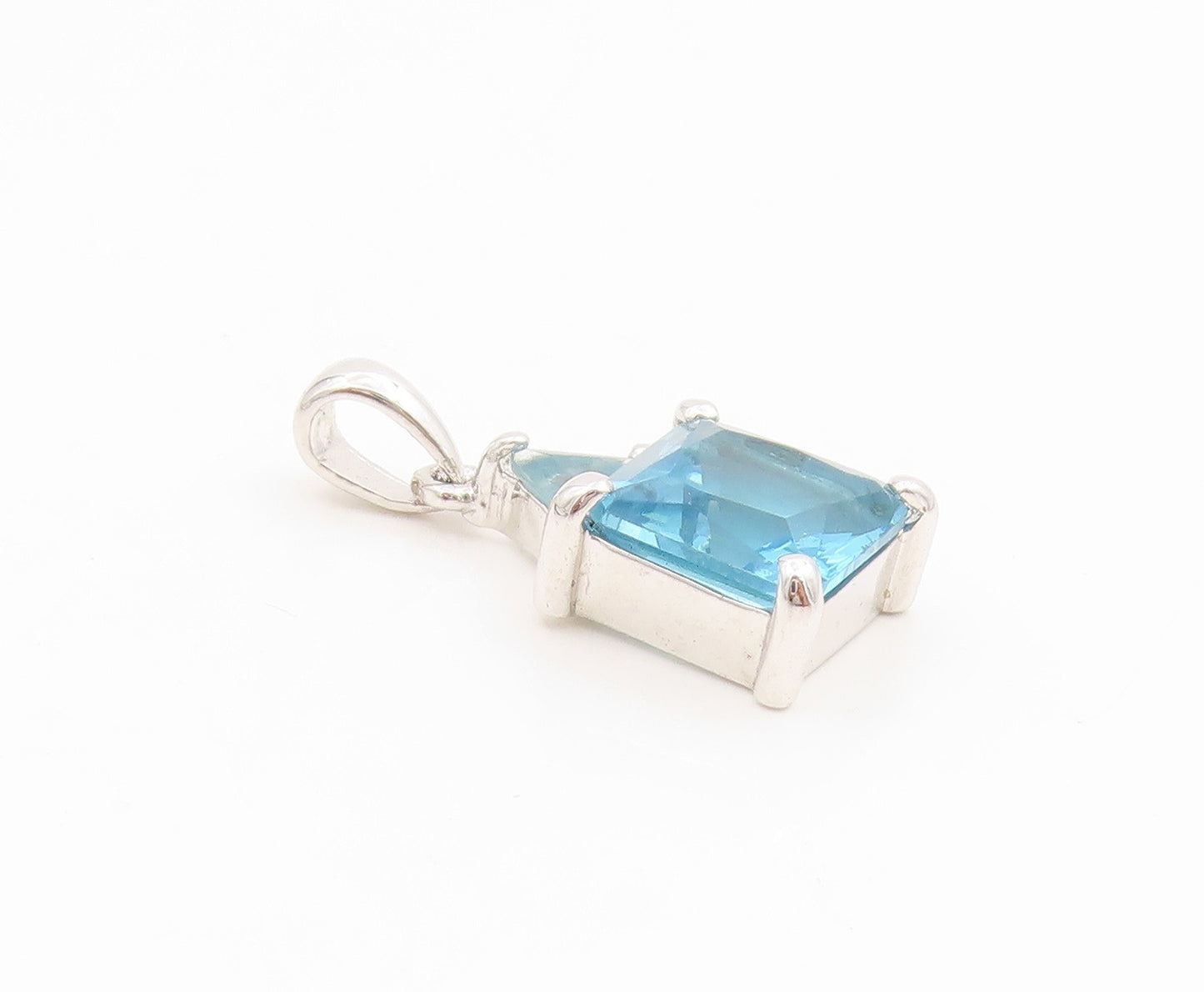 925 Sterling Silver Vintage Pendant Elegant Blue Topaz Geometric Charm  PT25482