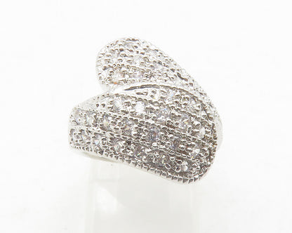 925 Sterling Silver  Shiny Topaz Encrusted Bypass Band Ring Sz 5  RG12107