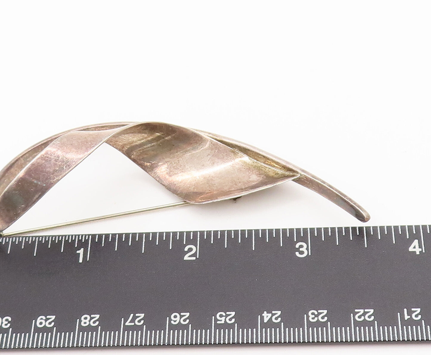 ZINA 925 Sterling Silver  Vintage Designer Swirled Ribbon Brooch Pin  BP10318