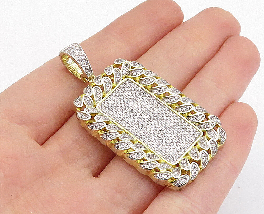 925 Sterling Silver  Sparkling Cubic Zirconia Two Tone Square Pendant  PT3377