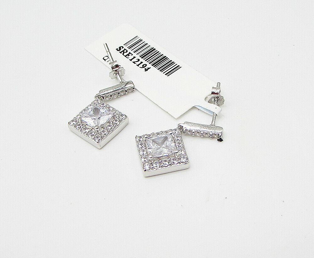 925 Sterling Silver White Topaz & Cubic Zirconia Stud Drop Earrings EG1447