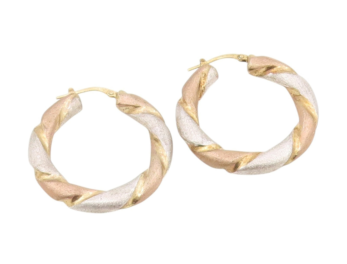 925 Sterling Silver Vintage Earrings Classic Triple Tone Twisted Hoops  EG13903