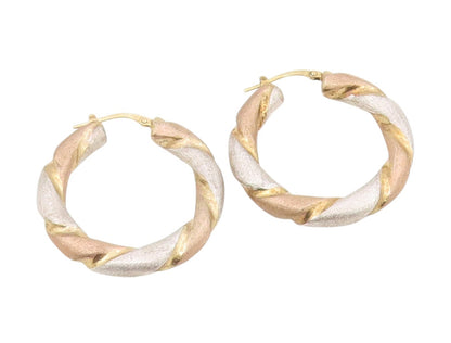 925 Sterling Silver Vintage Earrings Classic Triple Tone Twisted Hoops  EG13903