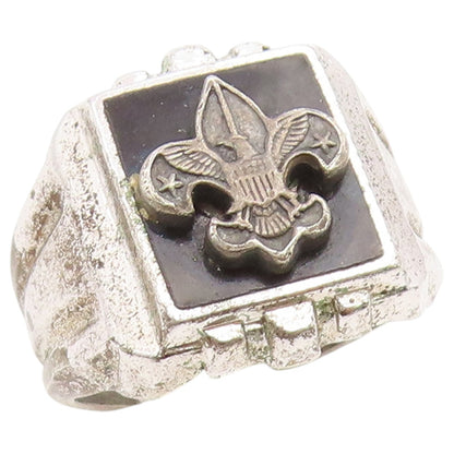 925 Sterling Silver Vintage Ring Onyx Boy Scouts of America Shield Sz 6 RG36807