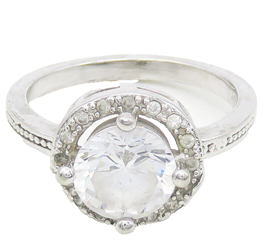 925 Sterling Silver  Cubic Zirconia Solitaire With Accents Ring Sz 7  RG17345