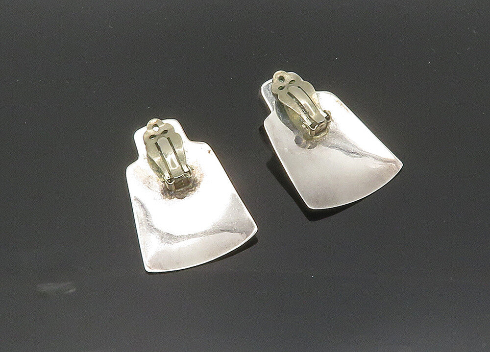 LEONARD NEZ NAVAJO 925 Silver  Vintage Black Onyx Non Pierce Earrings  EG9978