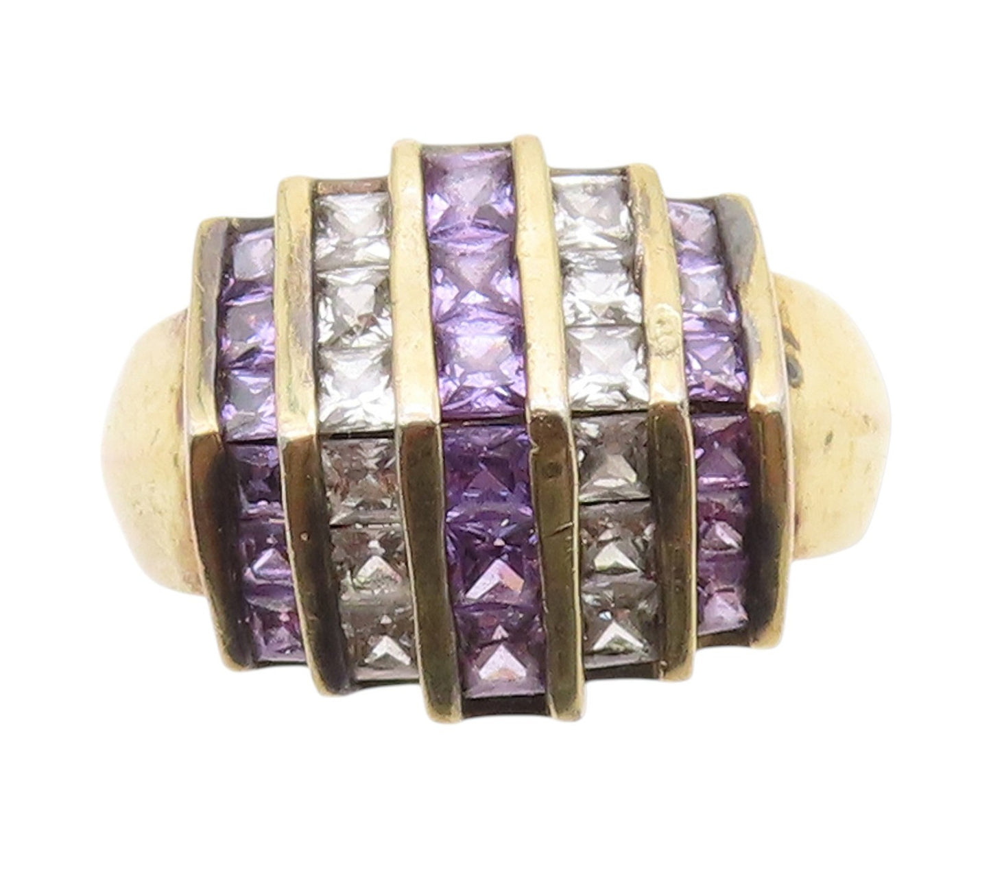 925 Sterling Silver Vintage Ring Gold Plated Purple & White CZ  Sz 8  RG33415