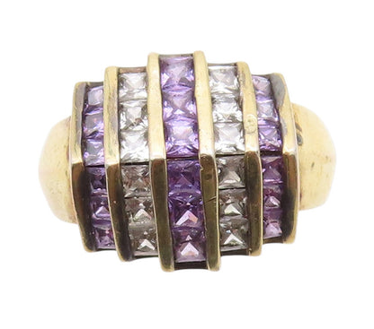 925 Sterling Silver Vintage Ring Gold Plated Purple & White CZ  Sz 8  RG33415