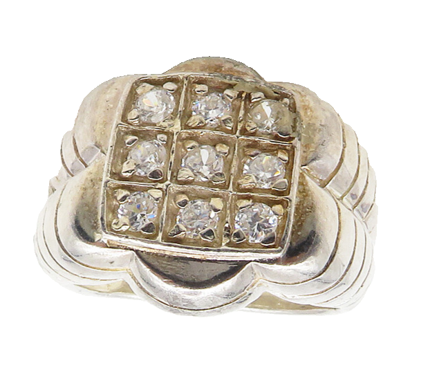 925 Sterling Silver  Vintage Cubic Zirconia Floral Dome Band Ring Sz 10 RG9630