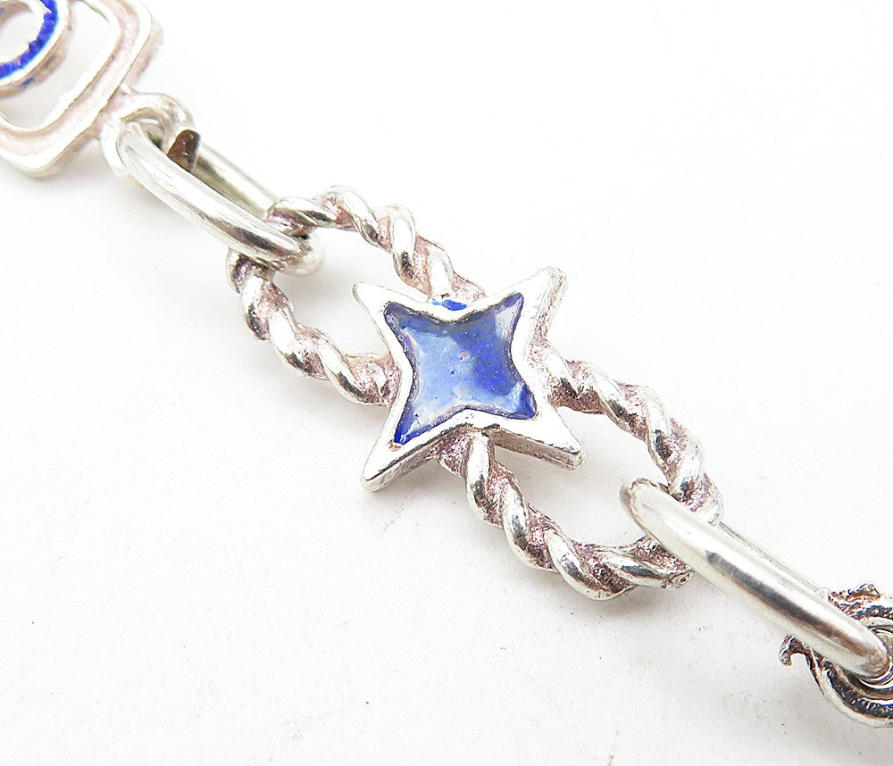 925 Sterling Silver Enamel Coated Star Twist Link Chain Bracelet  BT3705