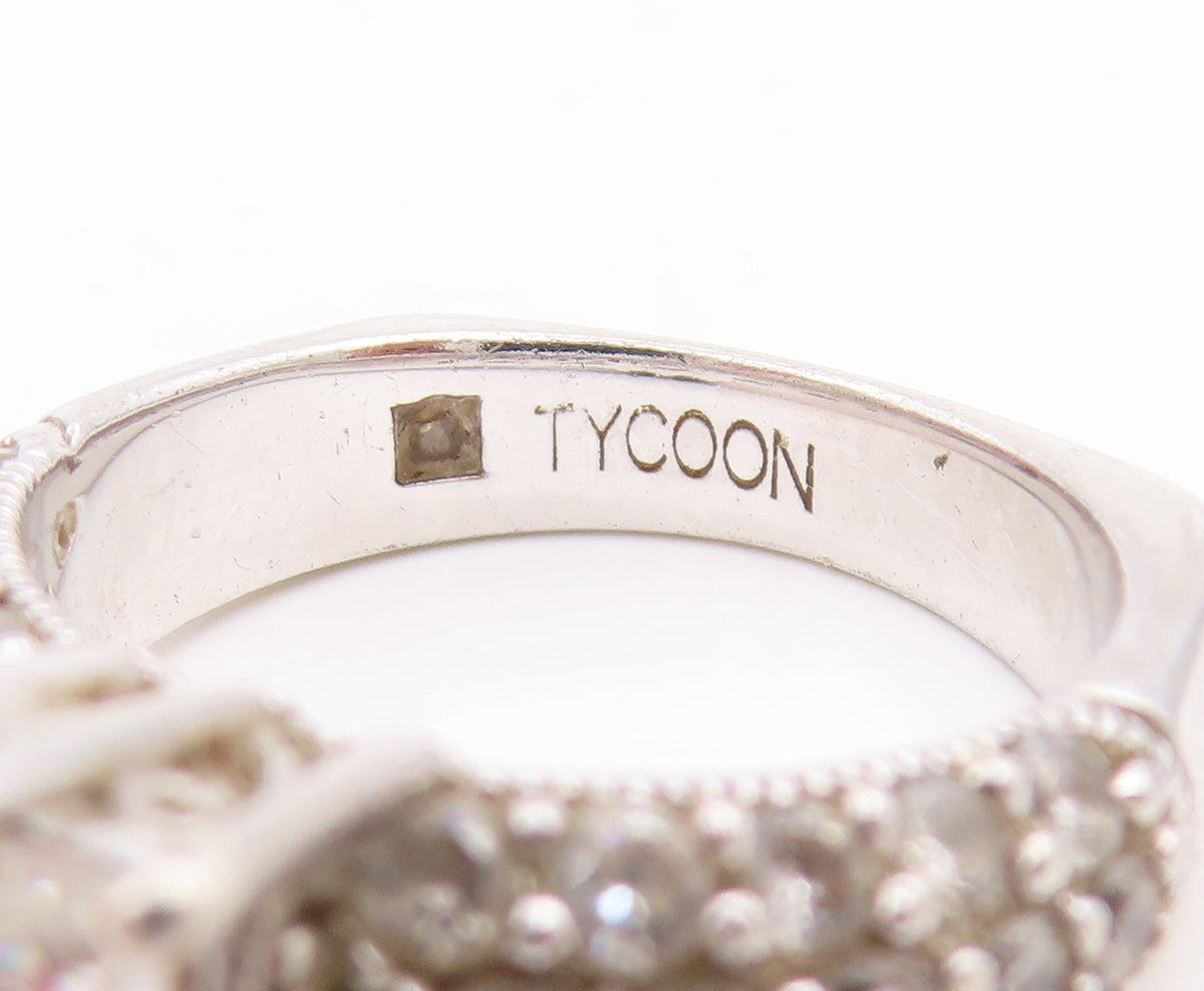 925 Sterling Silver Vintage Ring TYCOON Two Shape CZ Statement Band Sz 6 RG34113