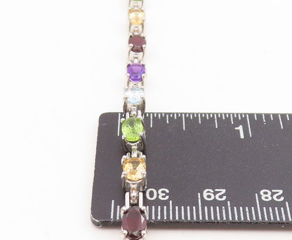 925 Sterling Silver Vintage Bracelet Multi Gemstone Elegant Tennis Link  BT11747