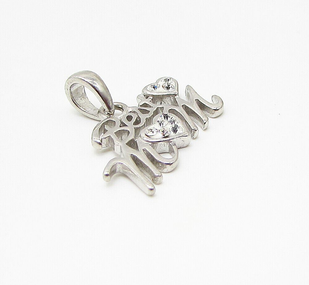 925 Sterling Silver White Cubic Zirconia Best Mom Love Drop Pendant PT2033
