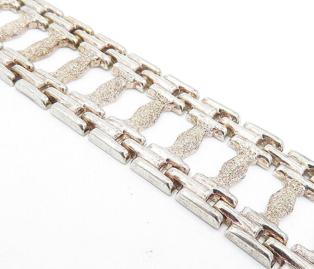 925 Sterling Silver  Vintage Textured Panel Hinge Link Chain Bracelet  BT3122