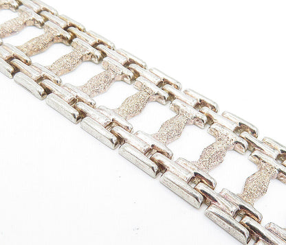 925 Sterling Silver  Vintage Textured Panel Hinge Link Chain Bracelet  BT3122
