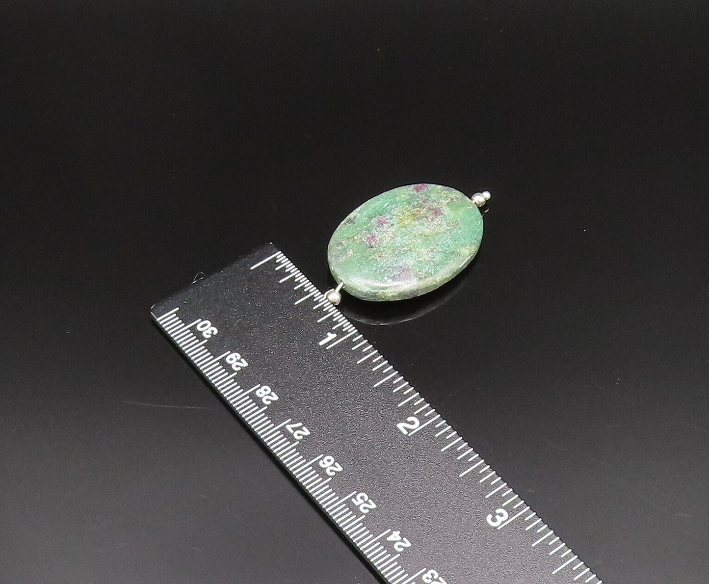 925 Sterling Silver  Vintage Beaded Oval Green Jasper Pendant  PT21011