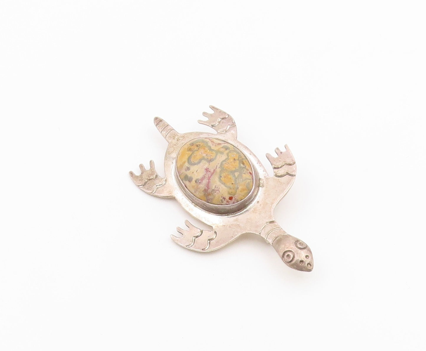 925 Sterling Silver Vintage Brooch Pin CII MEXICO Jasper Sea Turtule  BP12597
