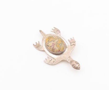 925 Sterling Silver Vintage Brooch Pin CII MEXICO Jasper Sea Turtule  BP12597
