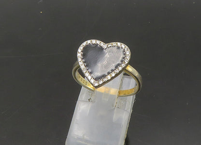 925 Sterling Silver  Vintage Topaz & Enamel Love Heart Band Ring Sz 7  RG22053