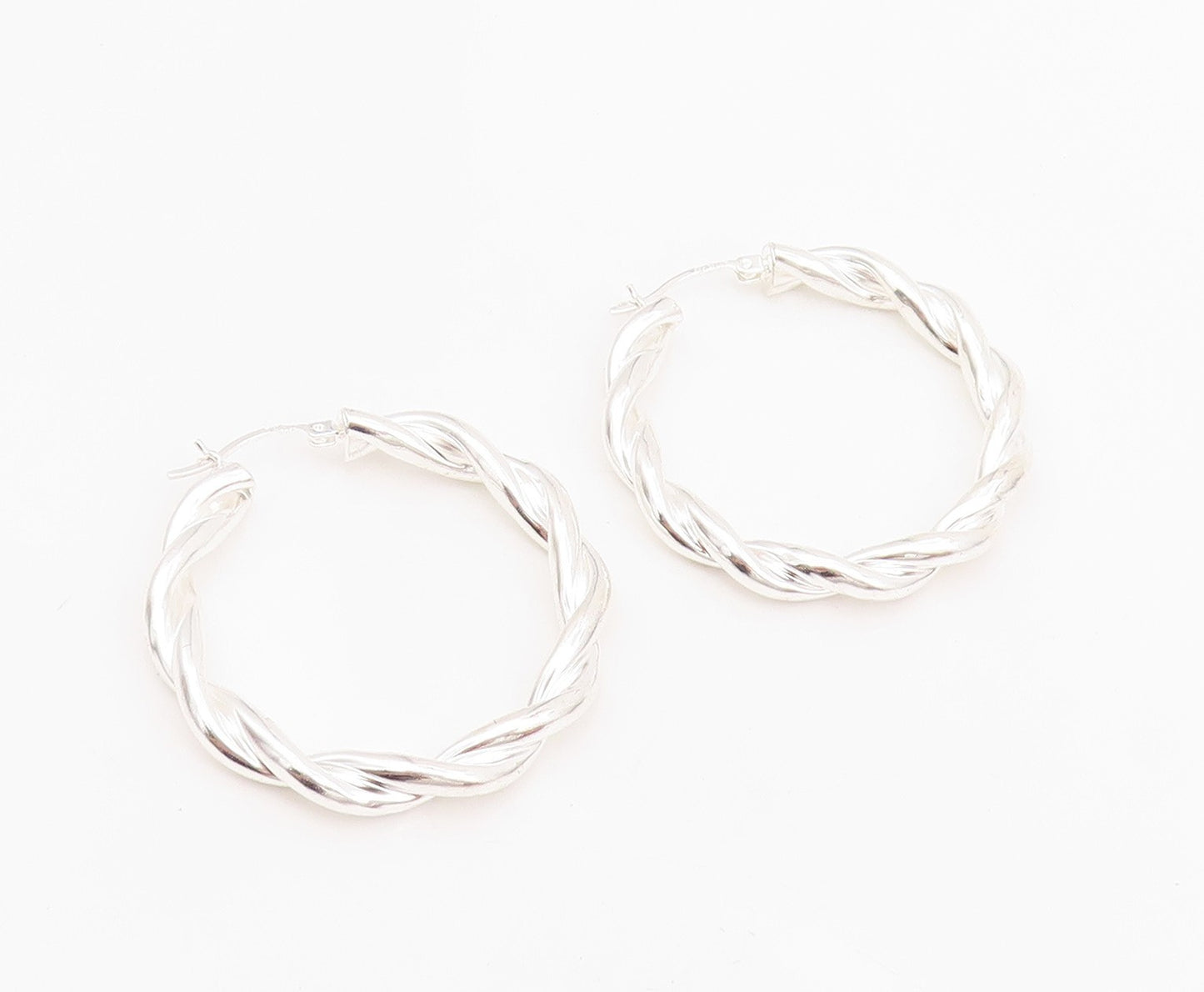 925 Sterling Silver Vintage Earrings Modernist Twisted Wire Design Hoops EG13651