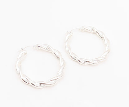 925 Sterling Silver Vintage Earrings Modernist Twisted Wire Design Hoops EG13651