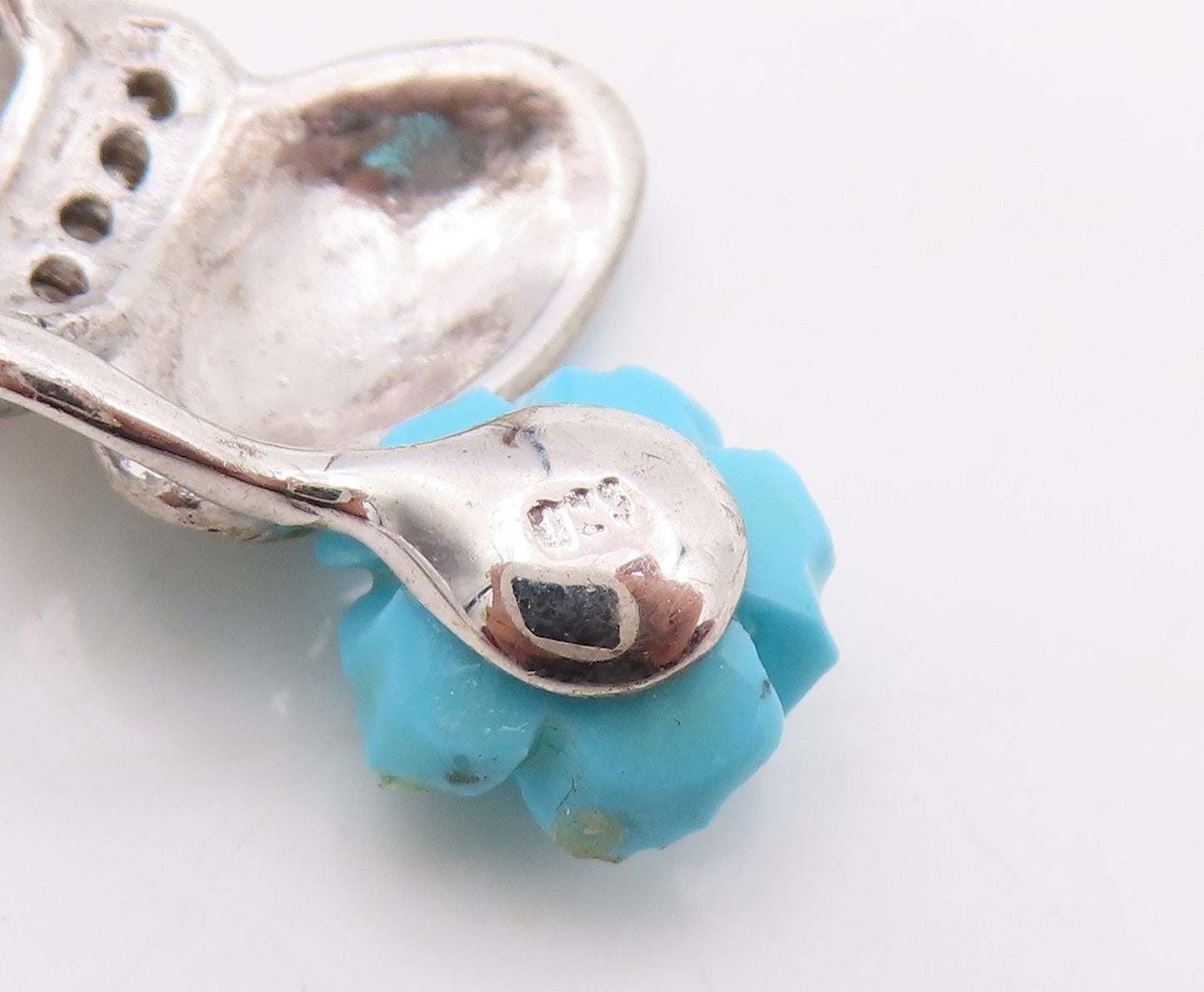 925 Sterling Silver Vintage Pendant CZ Enameled Butterfly & Rose Charm  PT25858