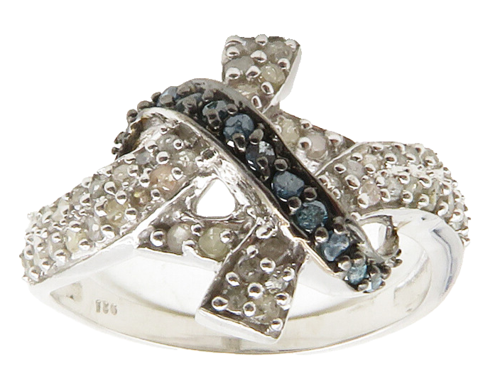 925 Sterling Silver  Genuine Blue & White Diamonds Band Ring Sz 8  RG13114