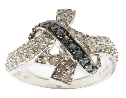 925 Sterling Silver  Genuine Blue & White Diamonds Band Ring Sz 8  RG13114