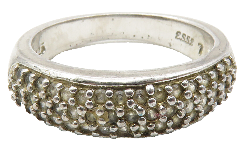 925 Sterling Silver  Vintage Topaz Encrusted Dark Tone Band Ring Sz 7  RG11887