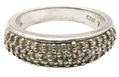 925 Sterling Silver  Vintage Topaz Encrusted Dark Tone Band Ring Sz 7  RG11887