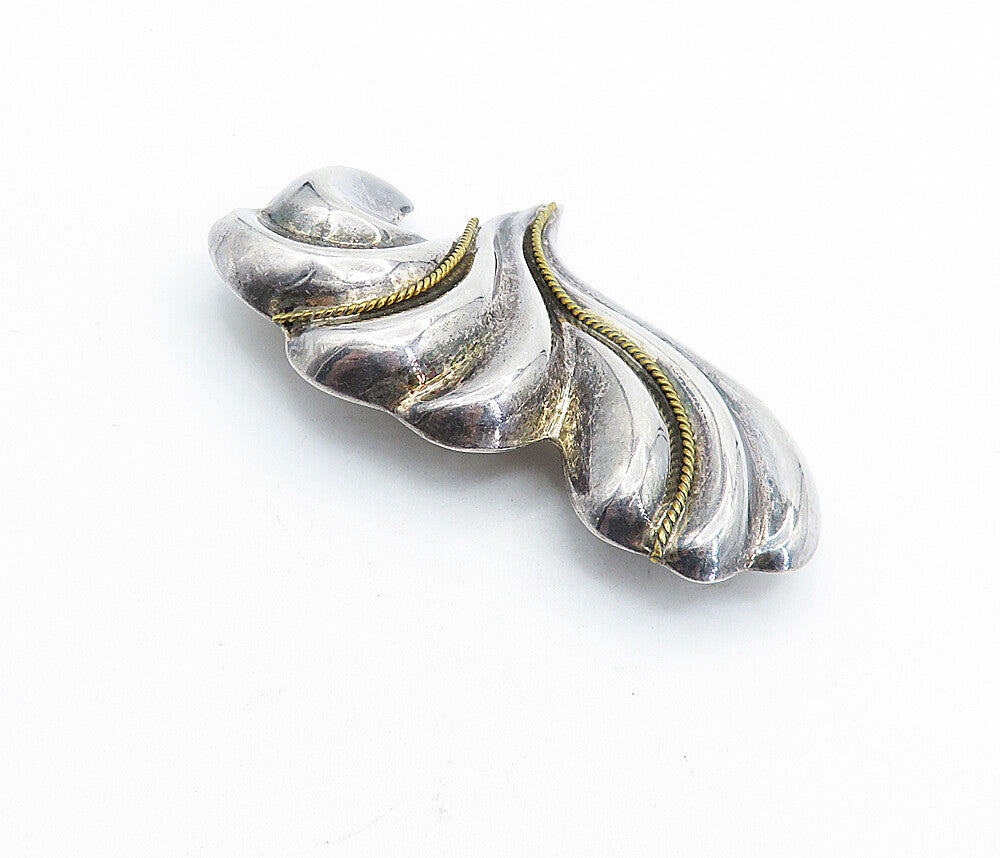 LATON MEXICO 925 Silver  Vintage Two Tone Fluted Twist Brooch Pin  BP2415