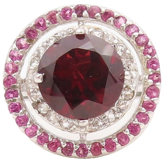 925 Sterling Silver Vintage Ring Round Red Halo Pink & White CZ  Sz 7.5  RG30440