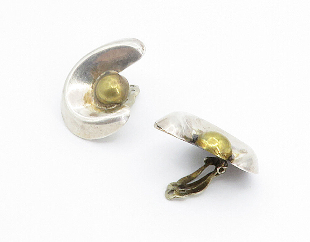 MEXICO 925 Sterling Silver Vintage Crescent Dome Non Pierce Earrings  EG2933