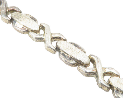 925 Sterling Silver  Vintage Dark Tone X Hinge Link Chain Bracelet  BT4729