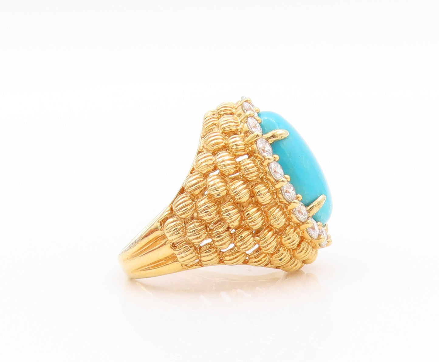 925 Sterling Silver Vintage Ring Gold Plated Larimar Halo CZ  Sz 5  RG32318