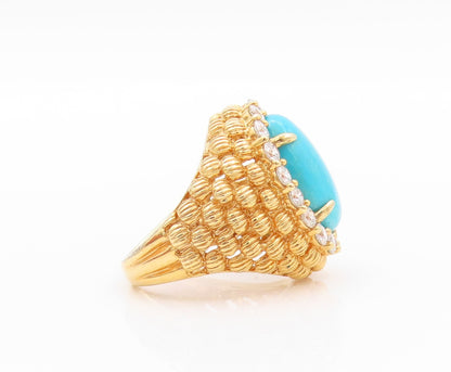 925 Sterling Silver Vintage Ring Gold Plated Larimar Halo CZ  Sz 5  RG32318