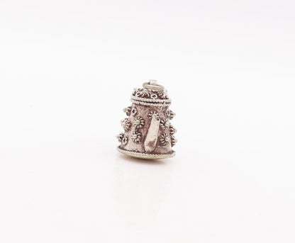 925 Sterling Silver Vintage Pendant Solid Coiled Floral Carved Tea Pot  PT23163