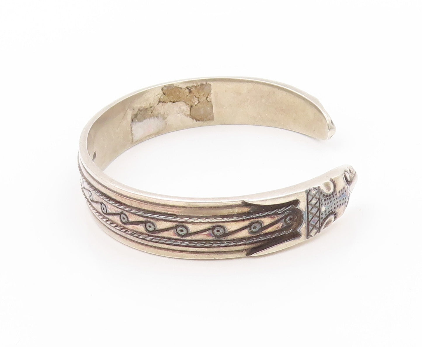 925 Sterling Silver Vintage Bracelet MMA Swirly Design Etched Cuff  BT11062