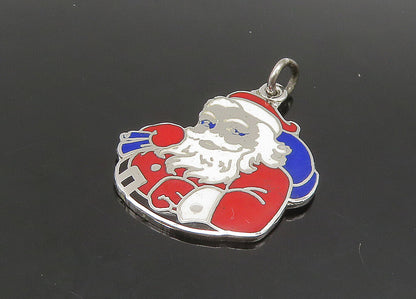 925 Sterling Silver  Vintage Enamel Santa Clause Christmas Pendant  PT19304