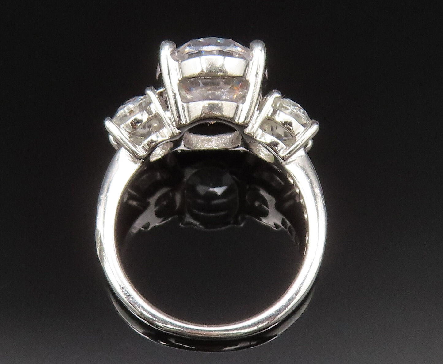 ESPO 925 Silver  Vintage Three Stone Oval Cubic Zirconia Ring Sz 6.5  RG25419