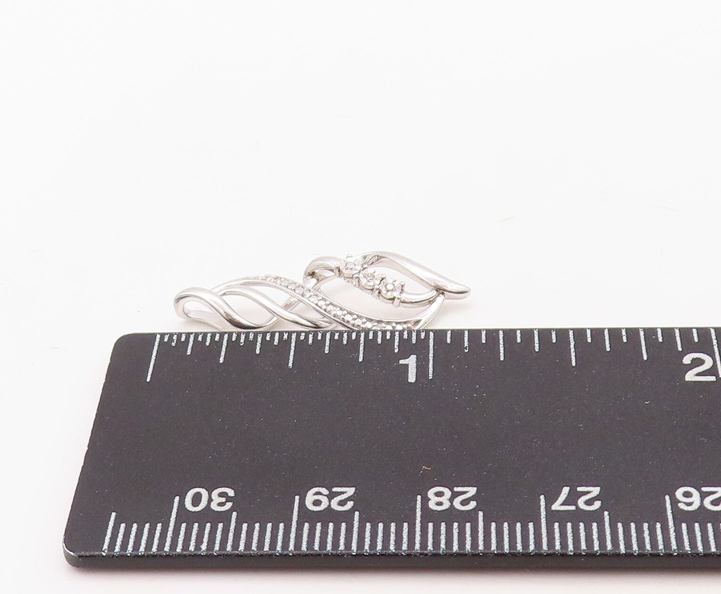 925 Sterling Silver Vintage Pendant Designer Diamonds Inlay Swirly Cut  PT23601