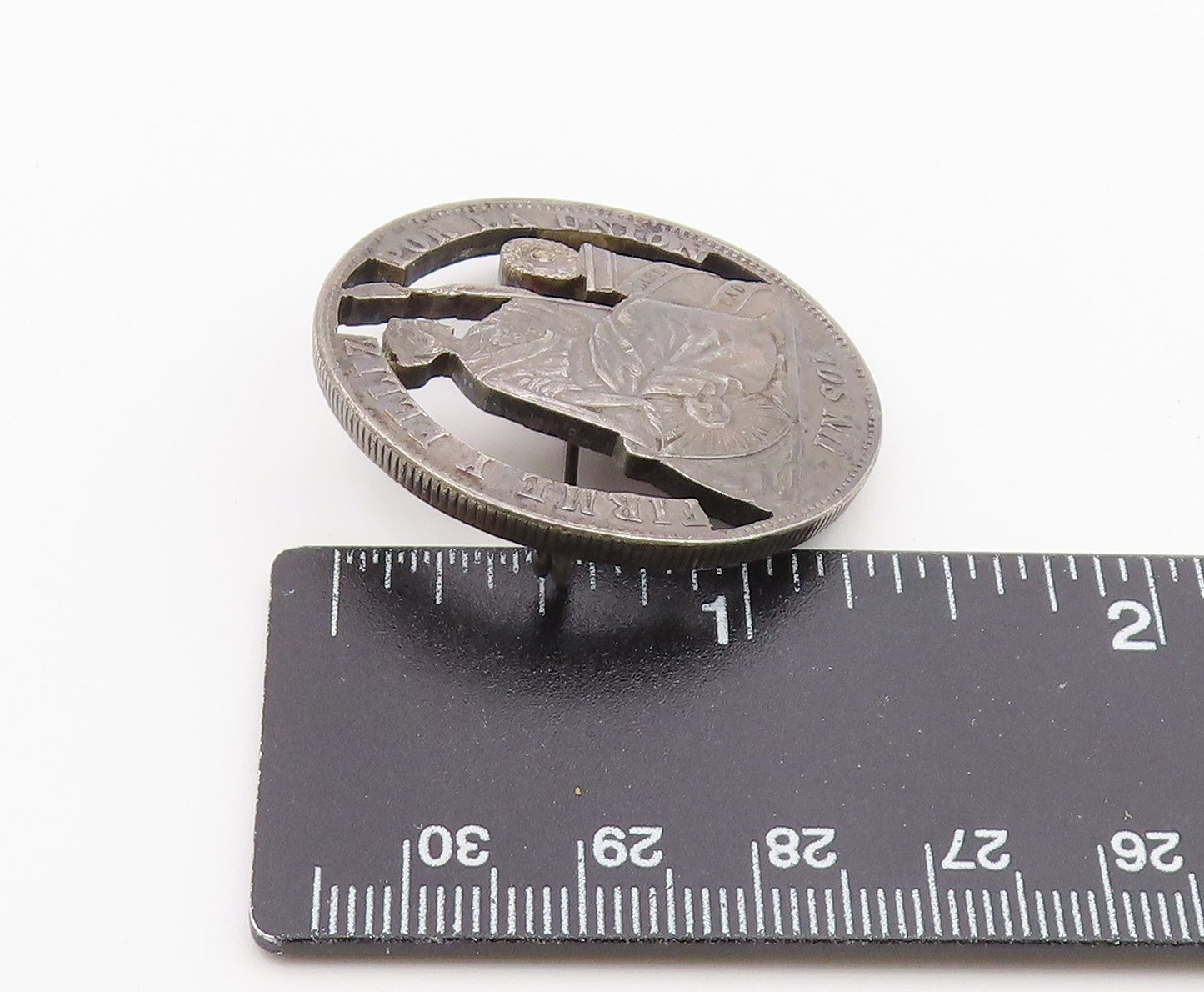 925 Sterling Silver  Vintage Dark Tone Peruvian Coin Brooch Pin  BP8526