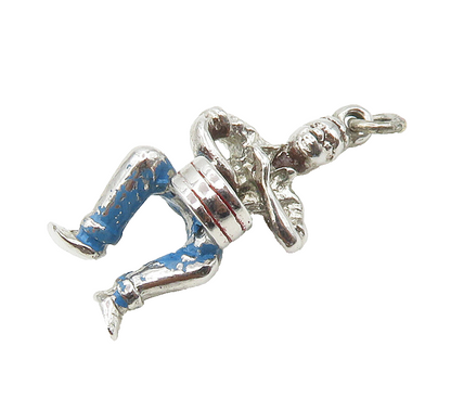 925 Sterling Silver  Vintage Petite Shiny Drummer Man Drop Pendant  PT12124