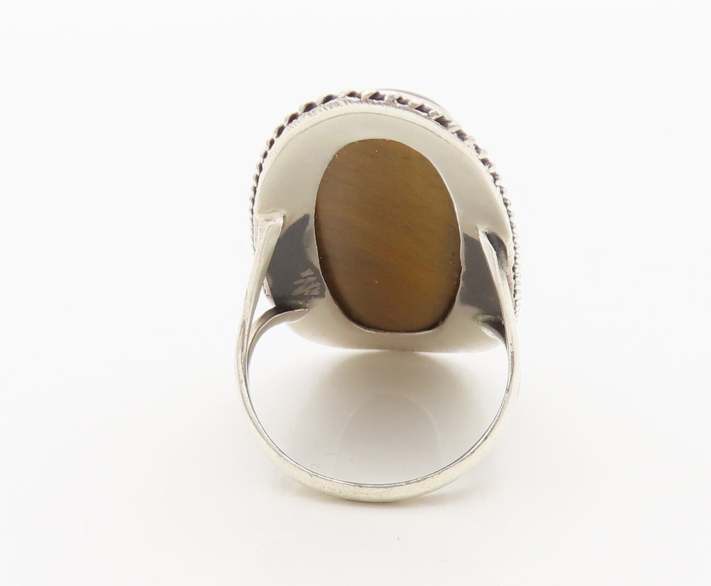 925 Sterling Silver  Vintage Large Tiger's Eye Halo Rope Ring Sz 9.5  RG26990