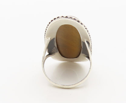925 Sterling Silver  Vintage Large Tiger's Eye Halo Rope Ring Sz 9.5  RG26990