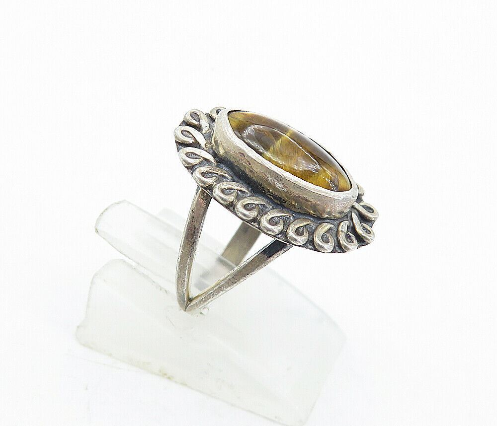 925 Silver Vintage Tiger's Eye Swirl Cocktail Ring Sz 5.5 RG5101