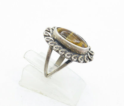 925 Silver Vintage Tiger's Eye Swirl Cocktail Ring Sz 5.5 RG5101